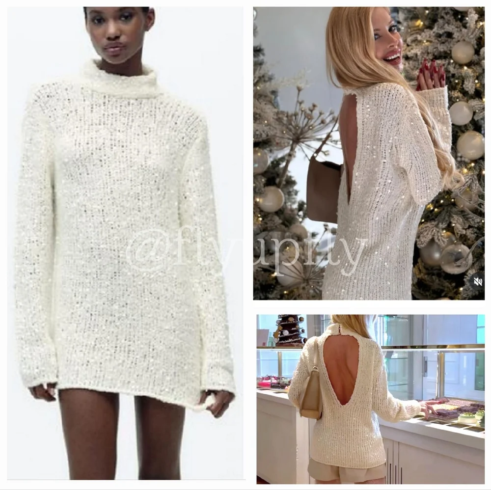 Zara Sequin Knit Sweater Tunic Size M